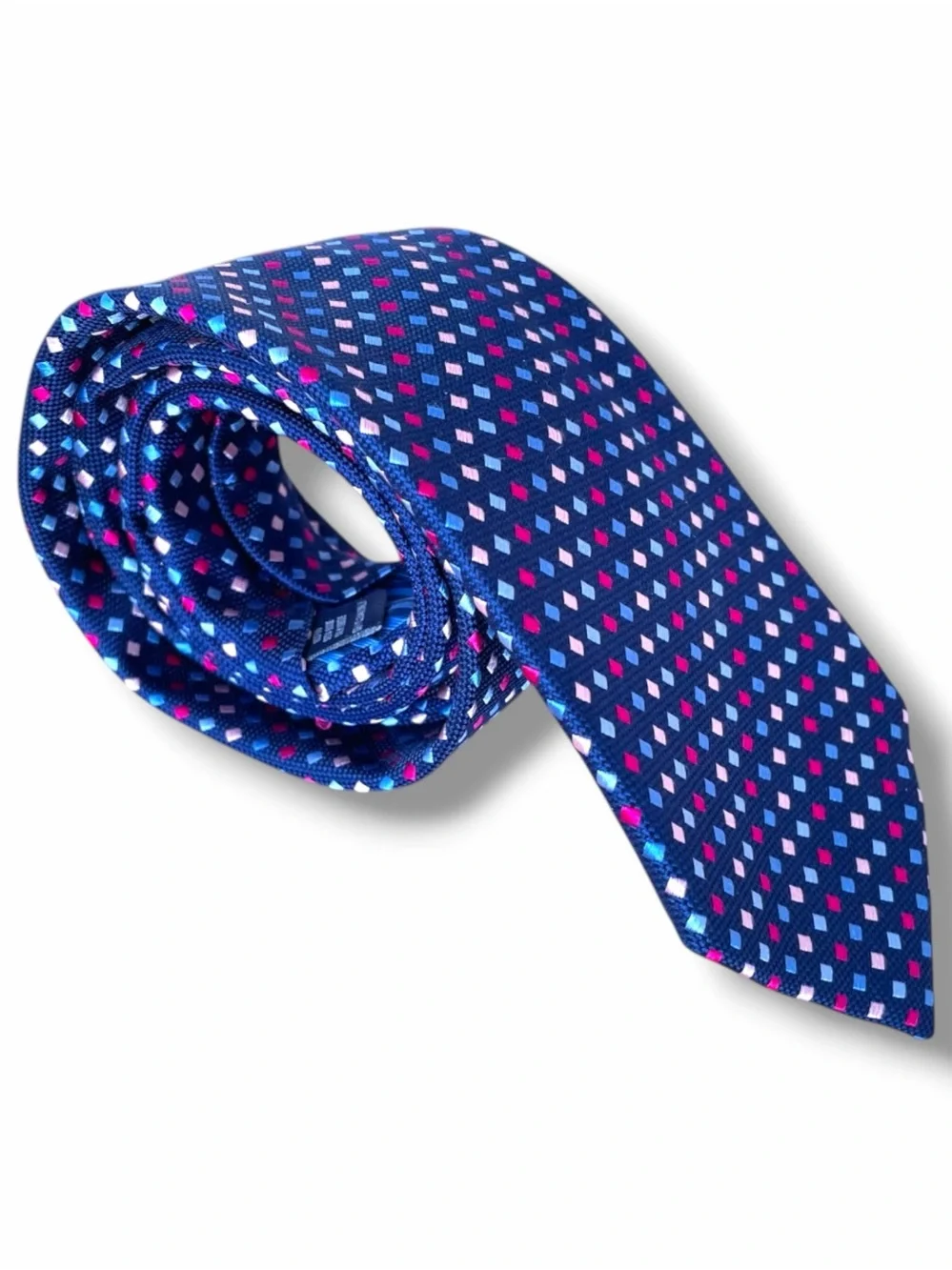 Charles Tyrwhitt Mens Navy Silk Geometric Foulard Pattern Dress Necktie Blue